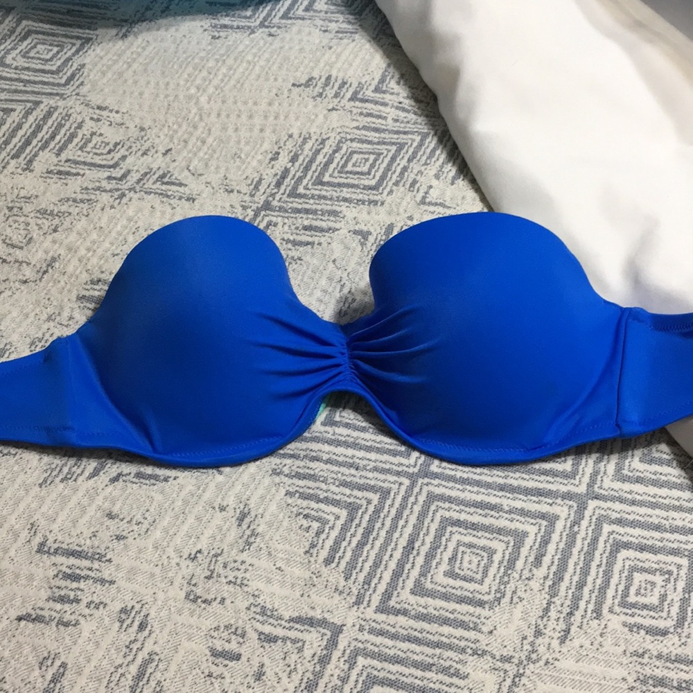 VS blue strapless swim top